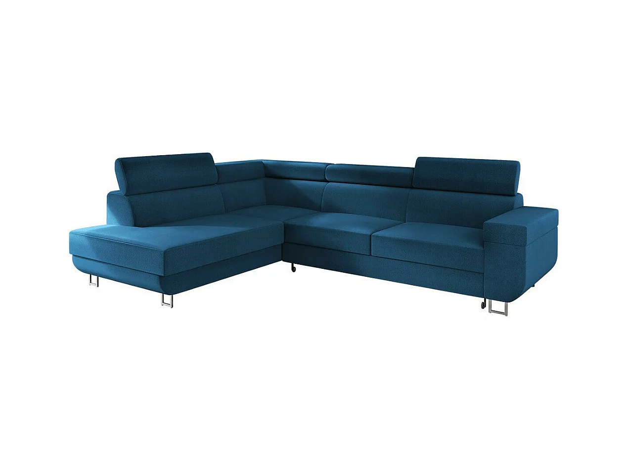 Canapé d'angle Comfivo 306, Bleu, Fonction de couchage, Boîte de literie, 253x188x71cm