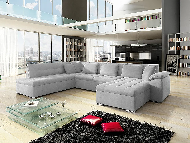 Sofá rinconero Comfivo 114, Gris, Función de descanso, Almacenaje, 348x205x76cm