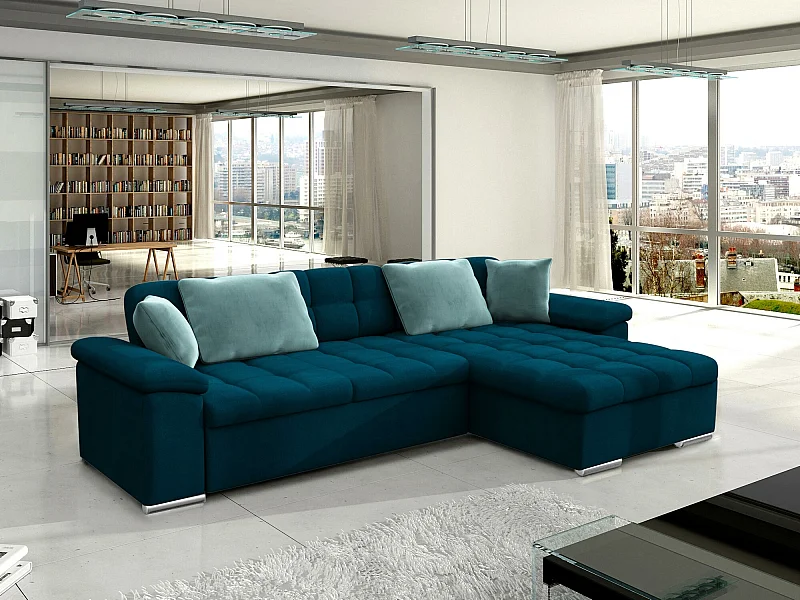 Canapé d'angle Comfivo 181, Turquoise, Fonction de couchage, Boîte de literie, 280x160cm