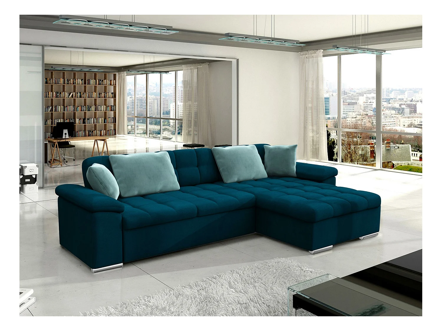Canapé d'angle Comfivo 181, Turquoise, Fonction de couchage, Boîte de literie, 280x160cm