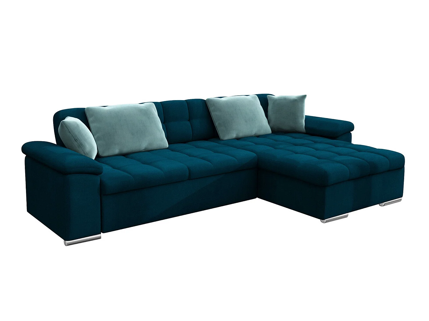 Canapé d'angle convertible 3 places en tissu turquoise