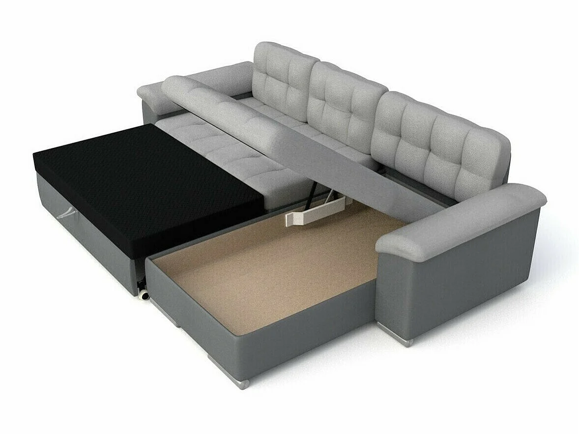 Canapé d'angle convertible 3 places en tissu turquoise