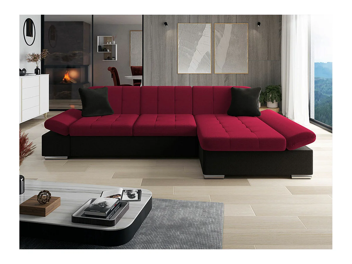 Canapé d'angle Comfivo 152, Rouge, Fonction de couchage, Boîte de literie, 278x161x76cm