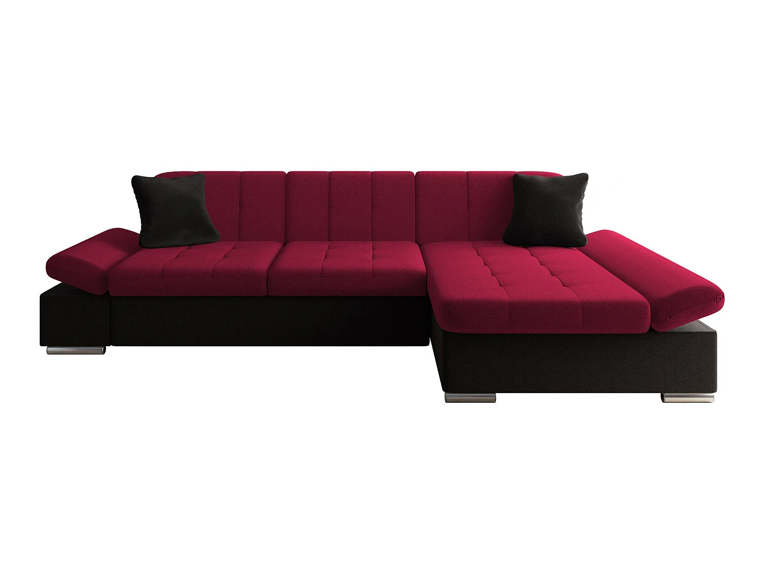 Canapé d'angle convertible 3 places en tissu rouge 278x161x76 cm