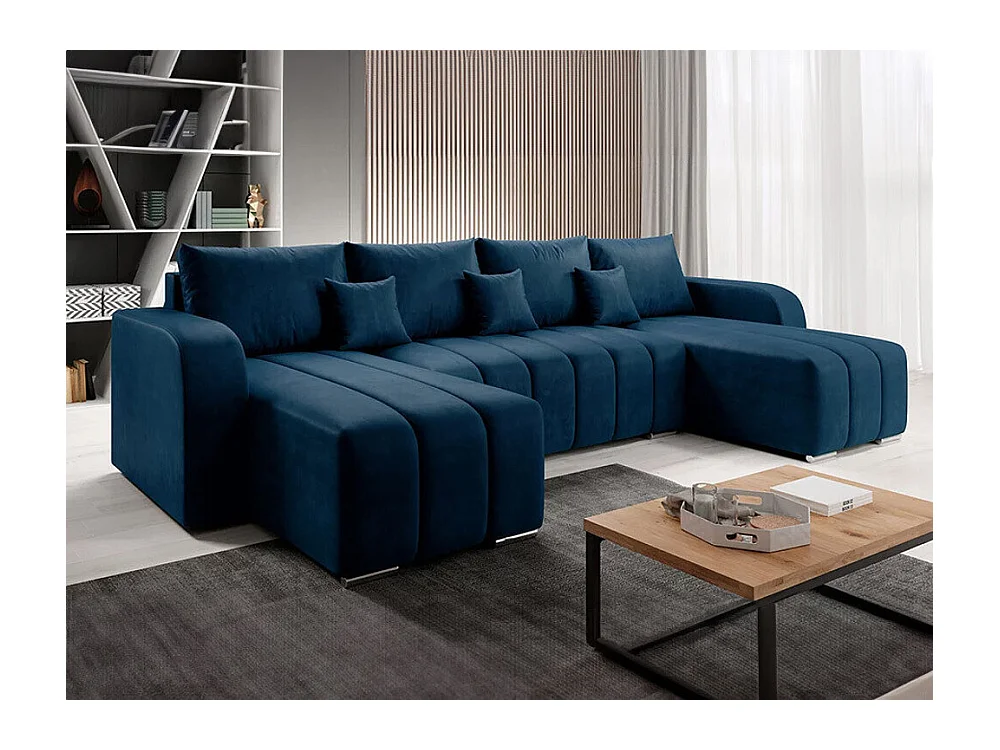 Canapé d'angle Muncie 108, Bleu, Fonction de couchage, Boîte de literie, 313x147x86cm