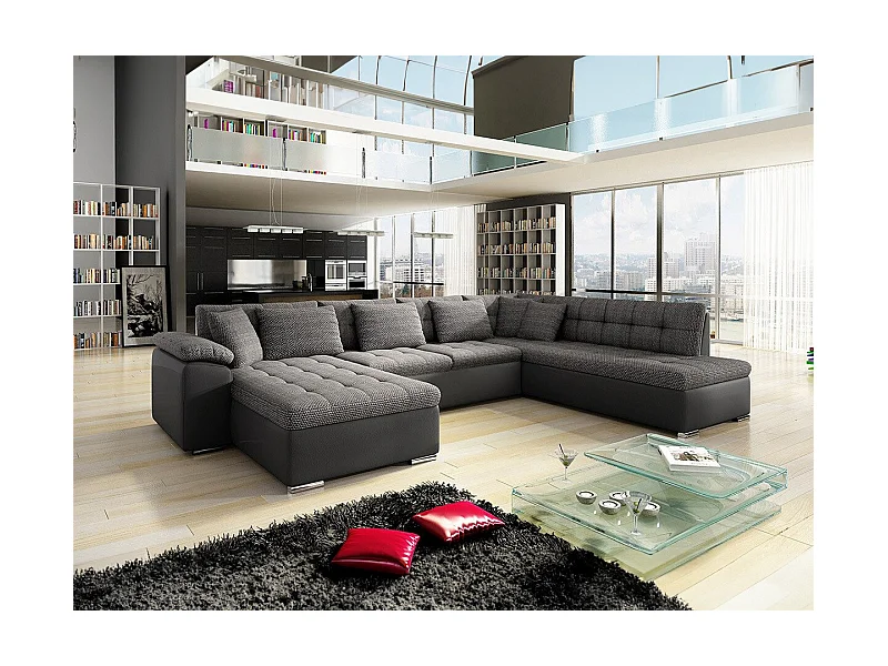 Sofá rinconero Comfivo 114, Gris, Función de descanso, Almacenaje, 348x205x76cm