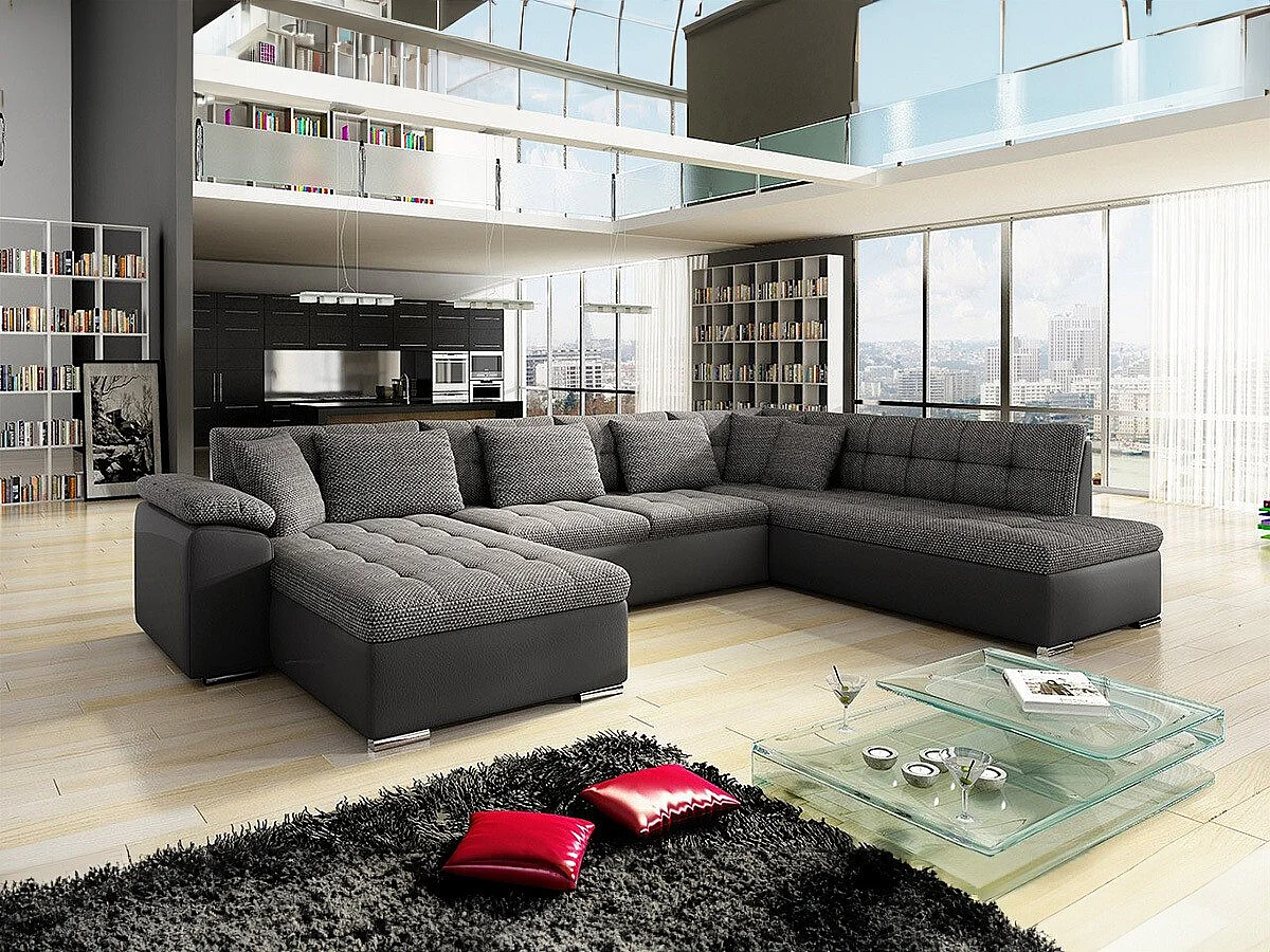 Sofá rinconero Comfivo 114, Gris, Función de descanso, Almacenaje, 348x205x76cm