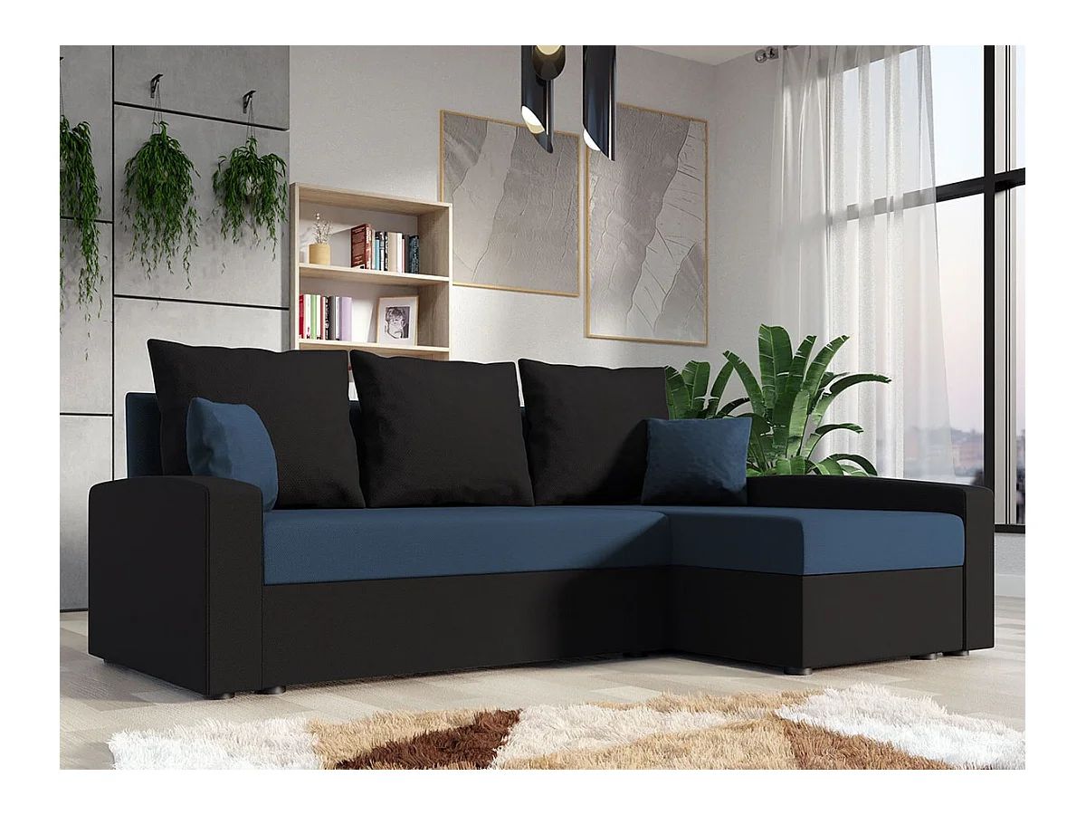 Canapé d'angle Memphis 122, Bleu, Fonction de couchage, Boîte de literie, 232x139x83cm