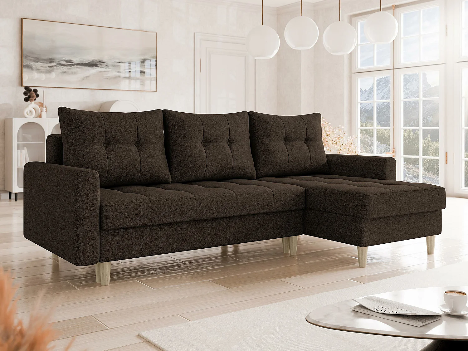 Sofá de canto Boulder 100, Castanho, Funcionalidade de dormir