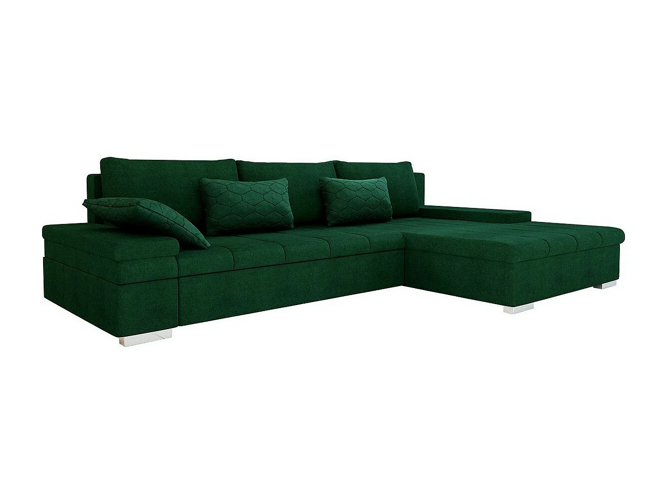 Sofá rinconero Comfivo 169, Verde, Función de descanso, Almacenaje, 310x175x83cm