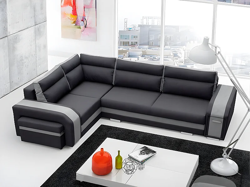 Sofá rinconero Kingsport 100, Gris, Función de descanso, Almacenaje, 300x200x90cm