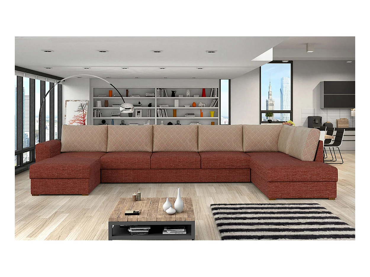 Canapé d'angle Comfivo 191, Rouge, Fonction de couchage, Boîte de literie, 370x186x85cm