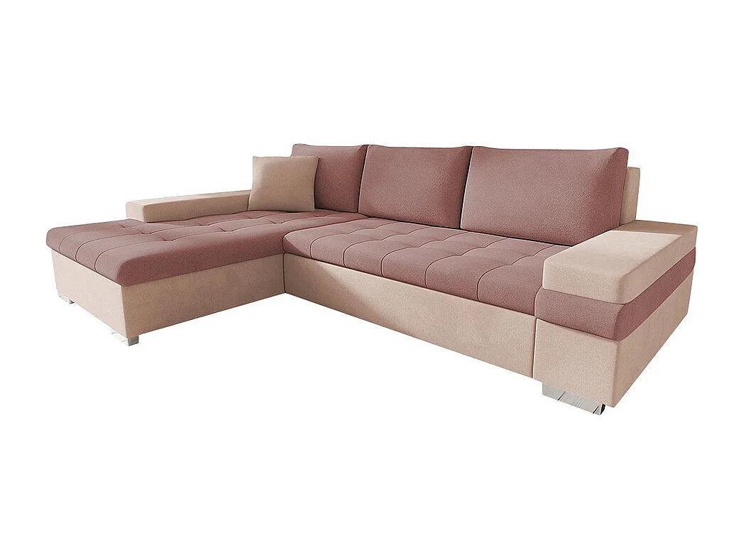 Canapé d'angle Comfivo 121, Rose, Fonction de couchage, Boîte de literie, 274x182x83cm