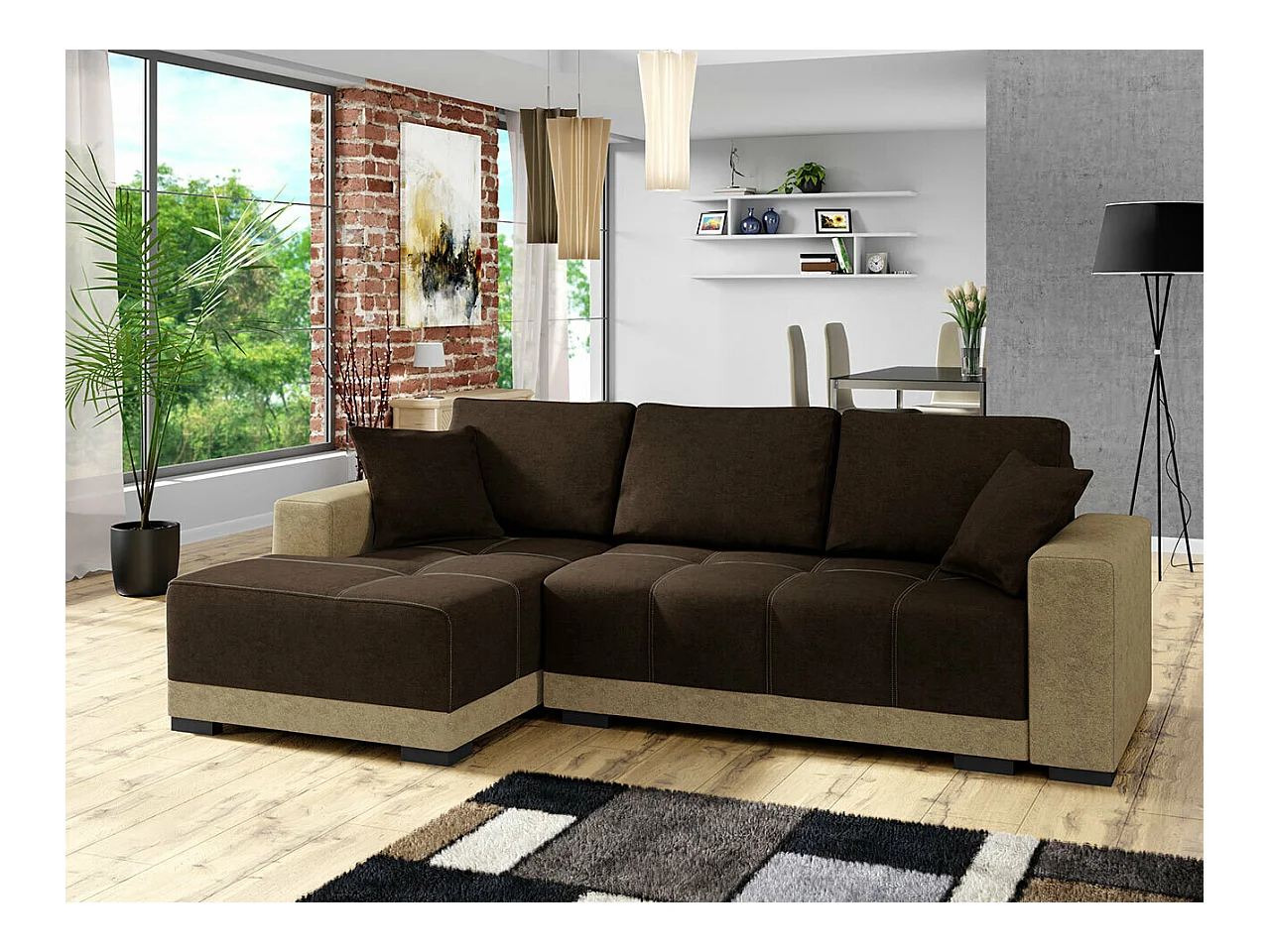 Canapé d'angle Columbus 103, Marron, Fonction de couchage, Boîte de literie, 240x140x85cm