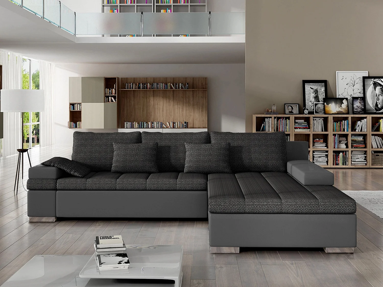 Canapé d'angle Comfivo Olivetum, Gris foncé, Disponible, 310x175x83cm