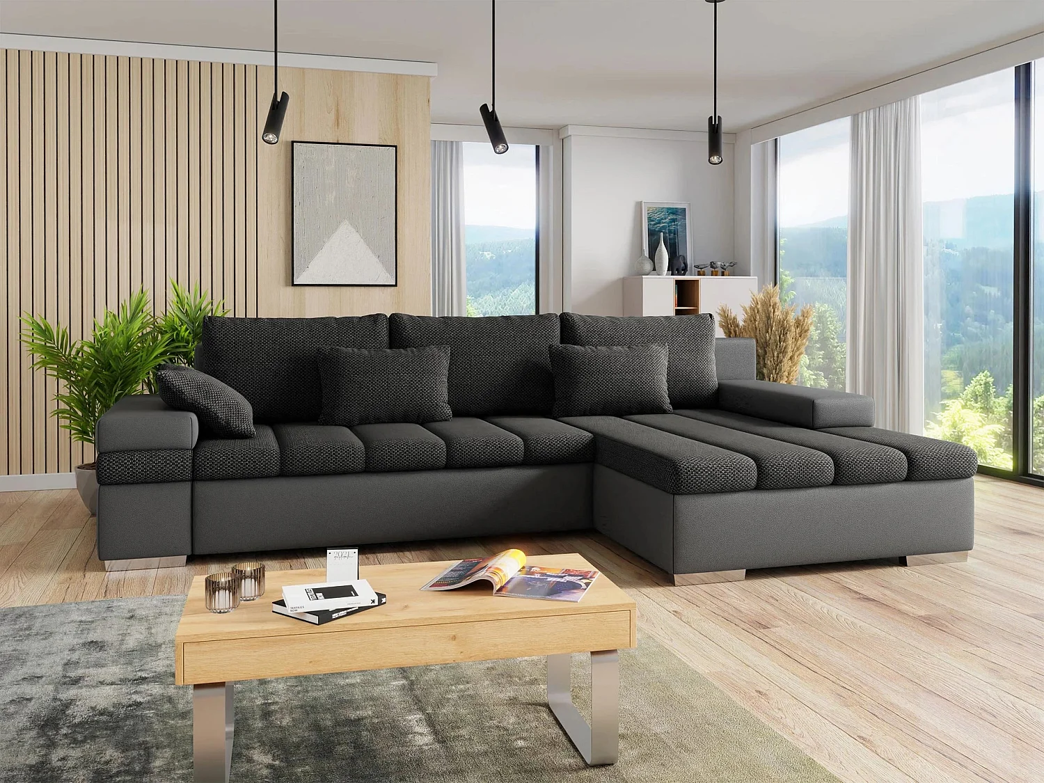 Canapé d'angle Comfivo Olivetum, Gris foncé, Disponible, 310x175x83cm