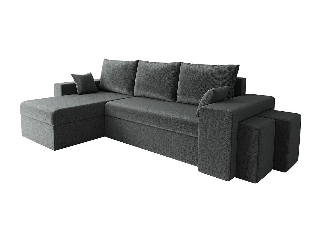 Canapé d'angle Memphis 129, Gris, Fonction de couchage, Boîte de literie, 256x139x80cm