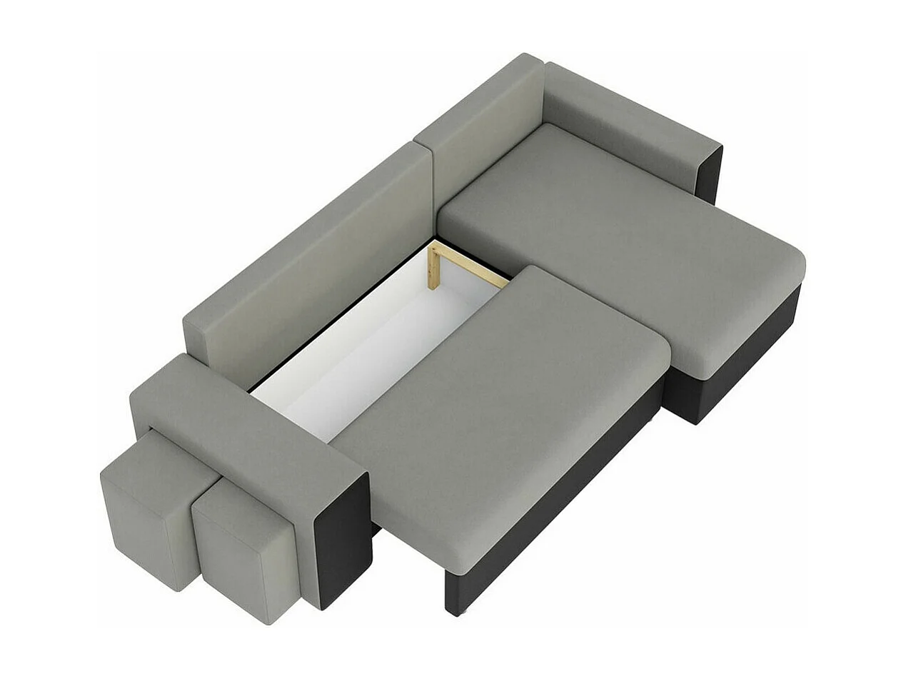Canapé d'angle Memphis 129, Gris, Fonction de couchage, Boîte de literie, 256x139x80cm