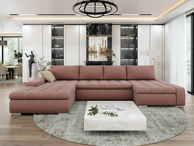 Sofá rinconero Comfivo 106, Rosa, Función de descanso, Almacenaje, 394x213x80cm