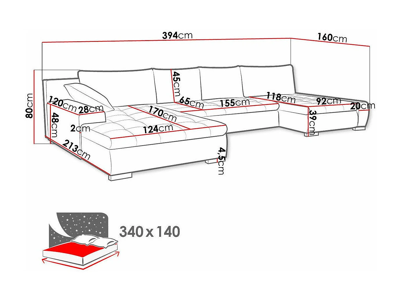 Sofá rinconero Comfivo 106, Rosa, Función de descanso, Almacenaje, 394x213x80cm