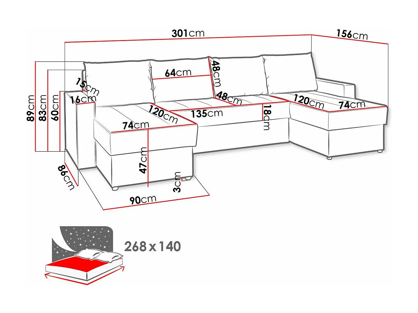 Sofá de canto Providence 143, Cinzento, Funcionalidade de dormir