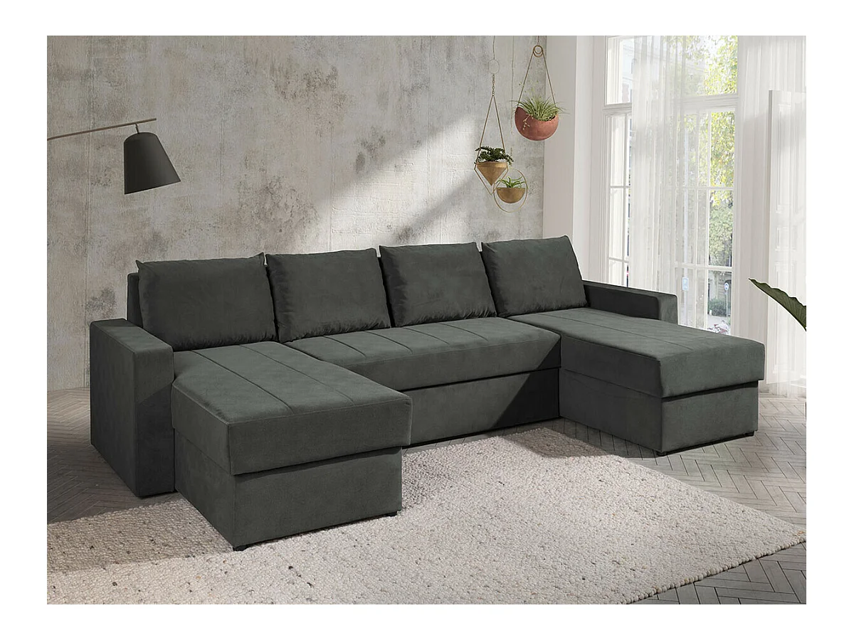 Canapé d'angle Providence 143, Gris, Fonction de couchage, Boîte de literie, 301x156x89cm