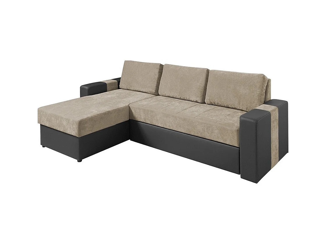 Canapé d'angle Providence 175, Brun clair, Fonction de couchage, Boîte de literie, 234cm