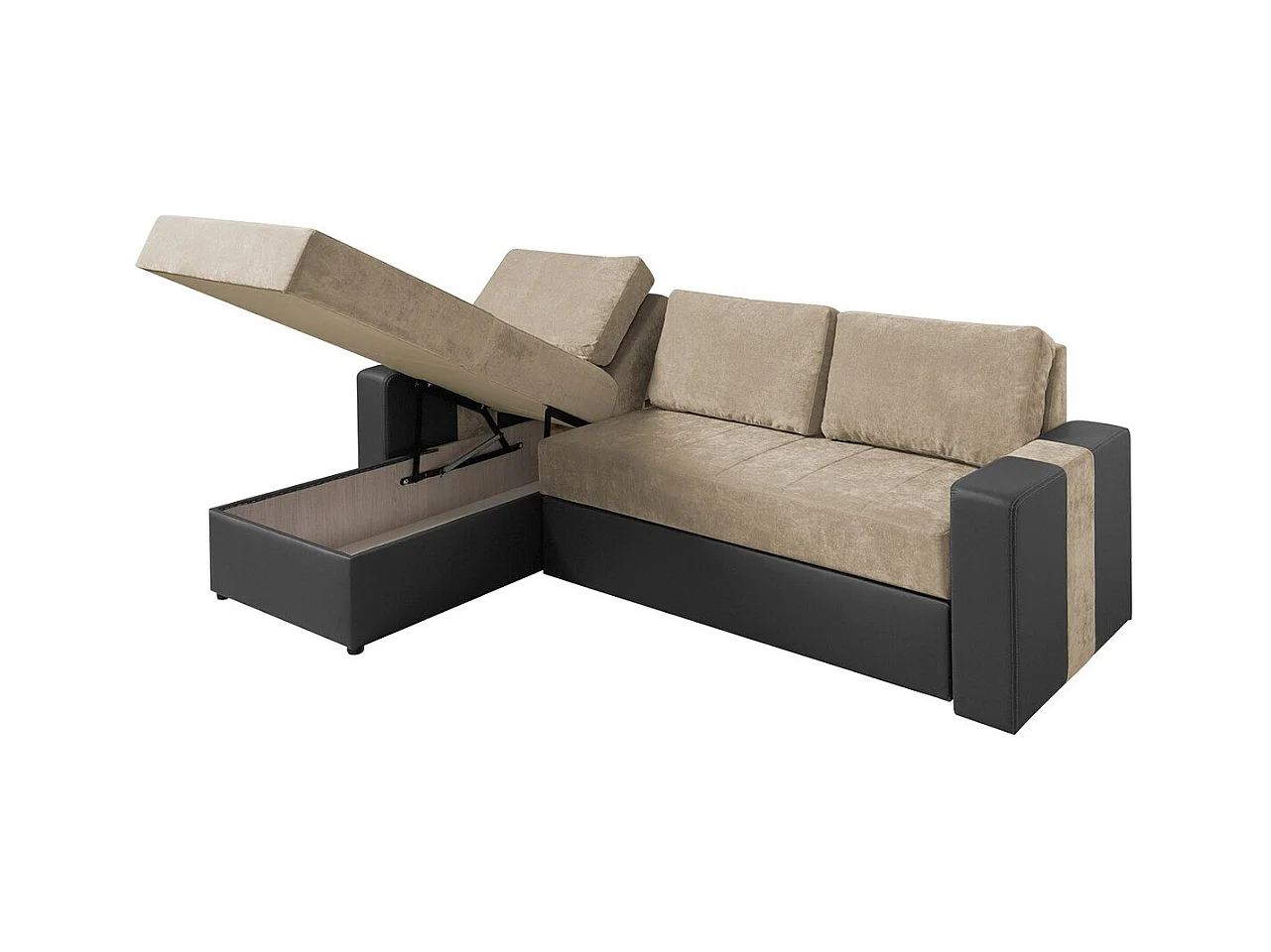 Canapé d'angle Providence 175, Brun clair, Fonction de couchage, Boîte de literie, 234cm