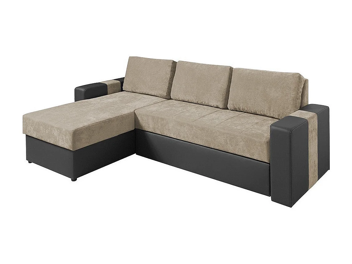 Canapé d'angle Providence 175, Brun clair, Fonction de couchage, Boîte de literie, 234cm