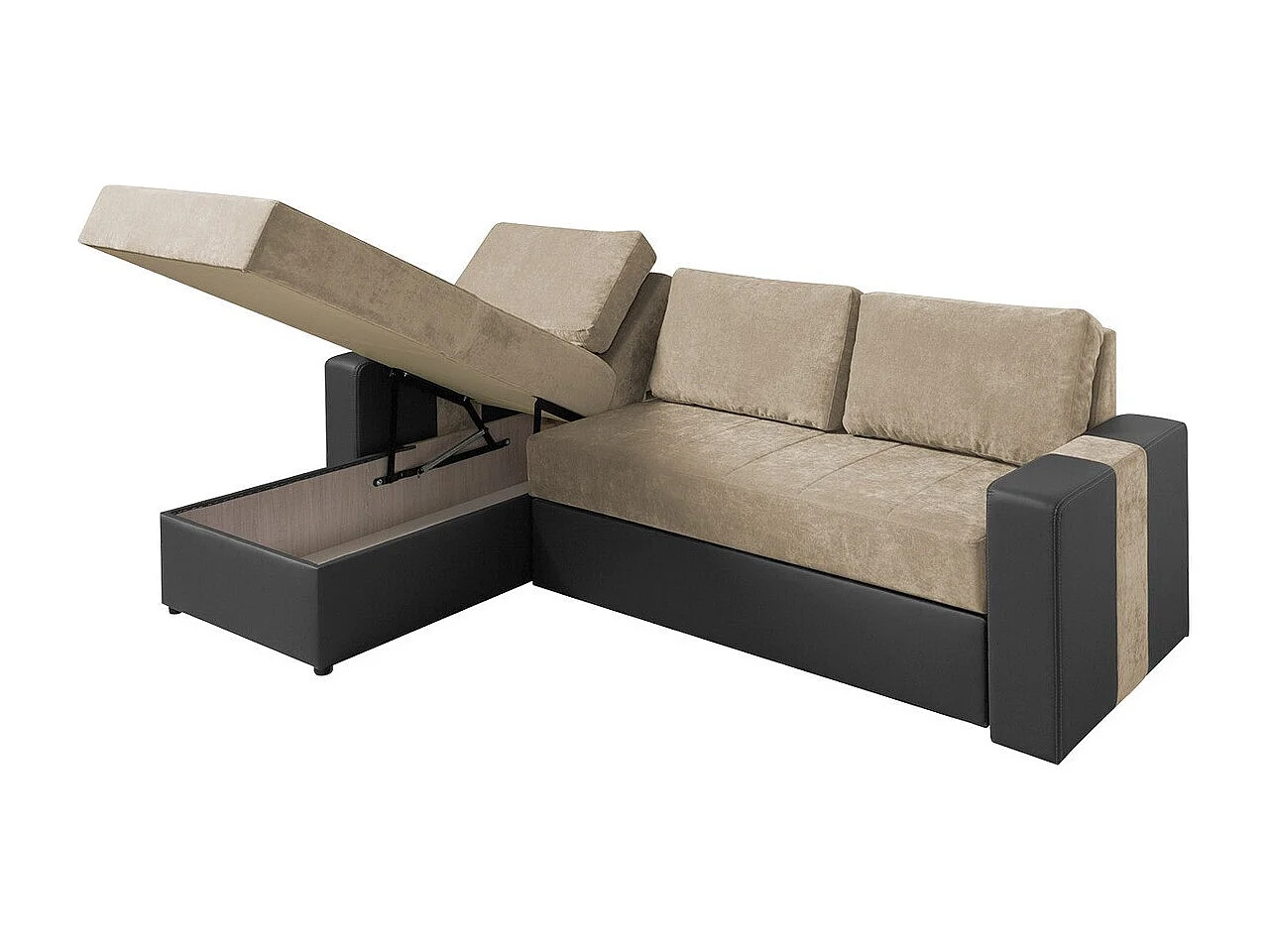 Canapé d'angle Providence 175, Brun clair, Fonction de couchage, Boîte de literie, 234cm