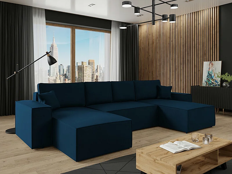 Sofá de canto Clovis 109, Azul, Funcionalidade de dormir, 37x17x9cm