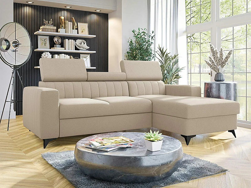 Sofá rinconero Columbus 170, De color marrón claro, Función de descanso, Almacenaje, 82cm