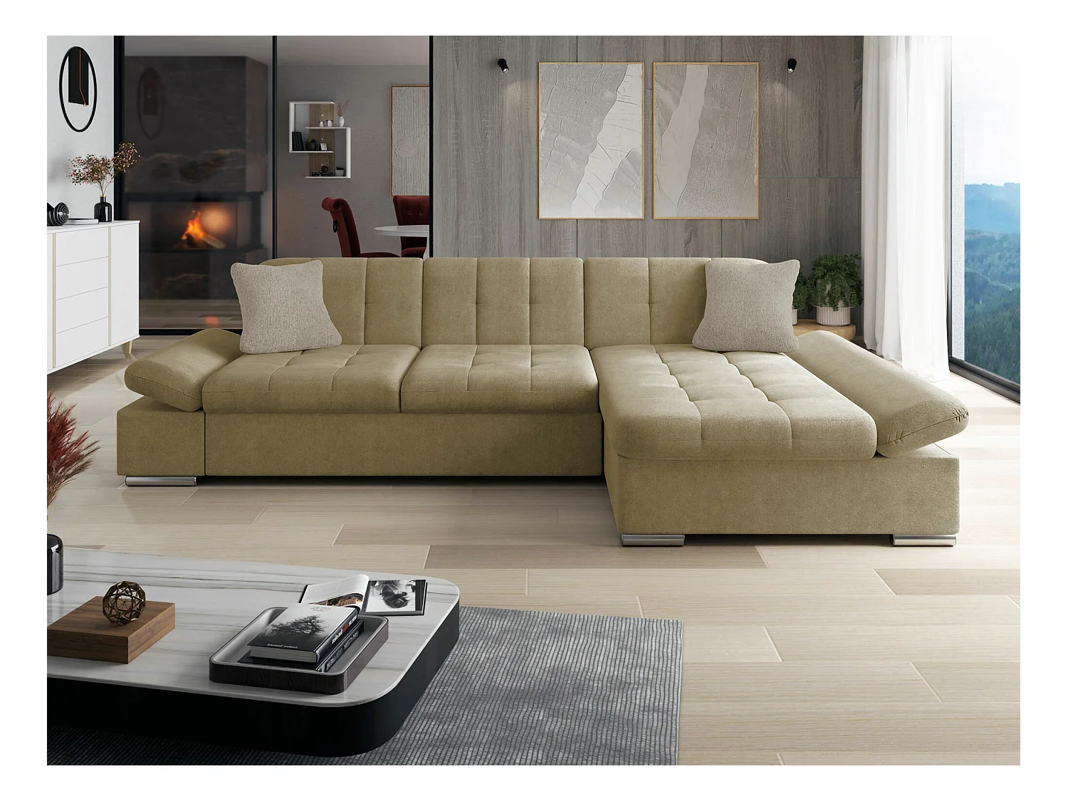 Canapé d'angle Comfivo 219, Brun clair, 278x161x76cm