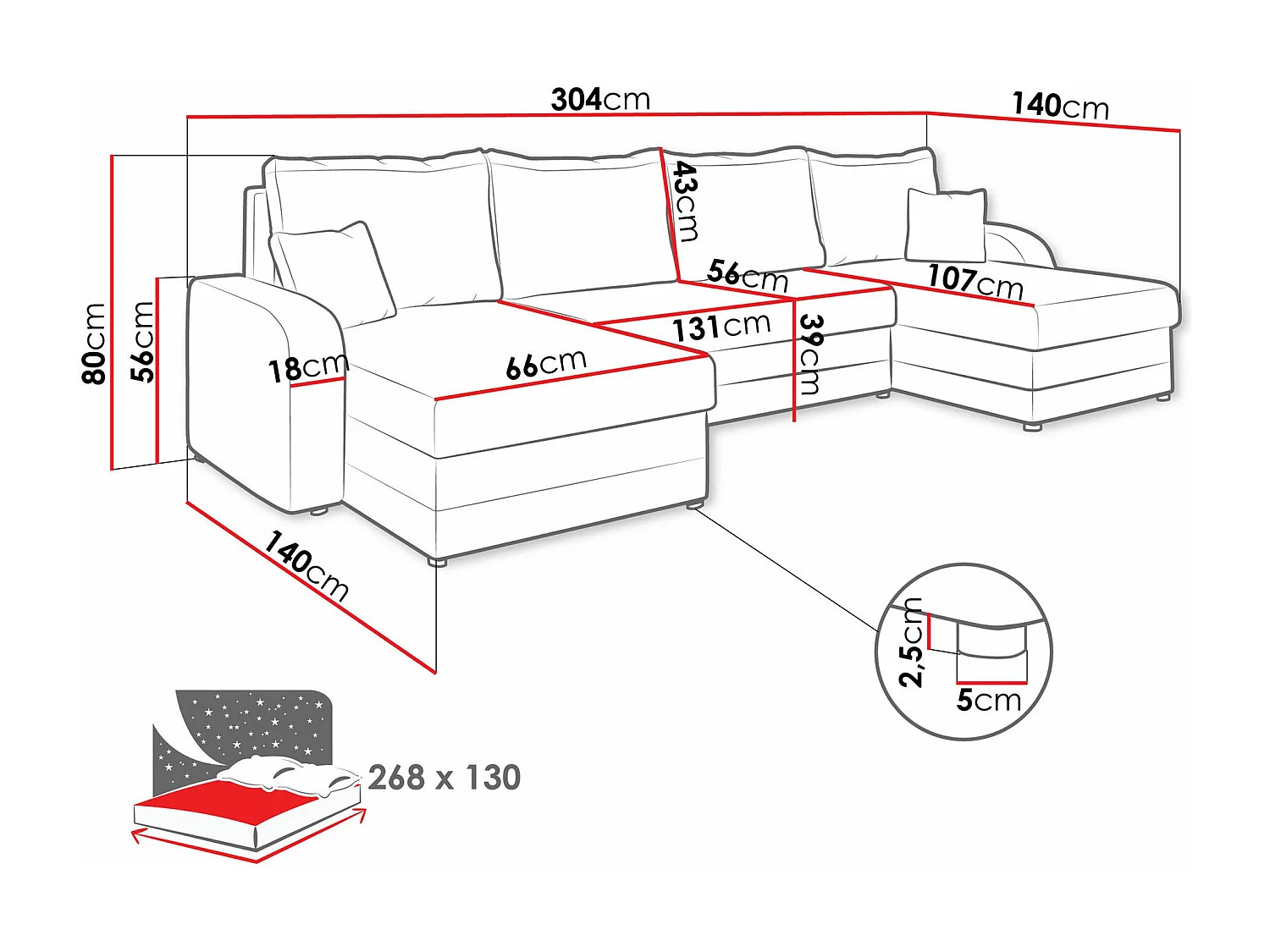 Canapé d'angle Comfivo 297, Gris, Fonction de couchage, Boîte de literie, 304x140x80cm