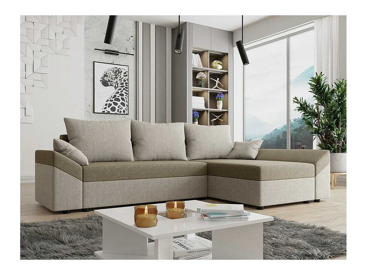 Divano angolare Memphis 130, Nocciola, Con, 240x140x82cm