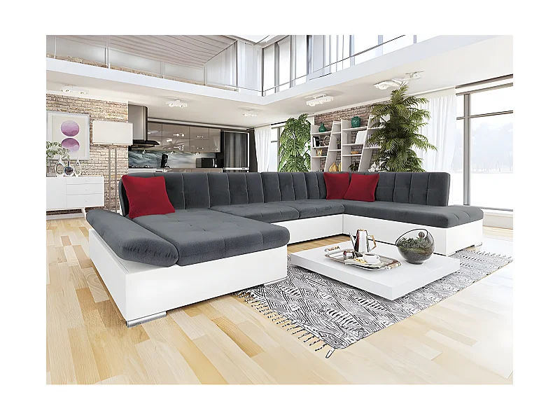 Sofá rinconero Comfivo 150, Gris, Función de descanso, Almacenaje, 345x205x76cm