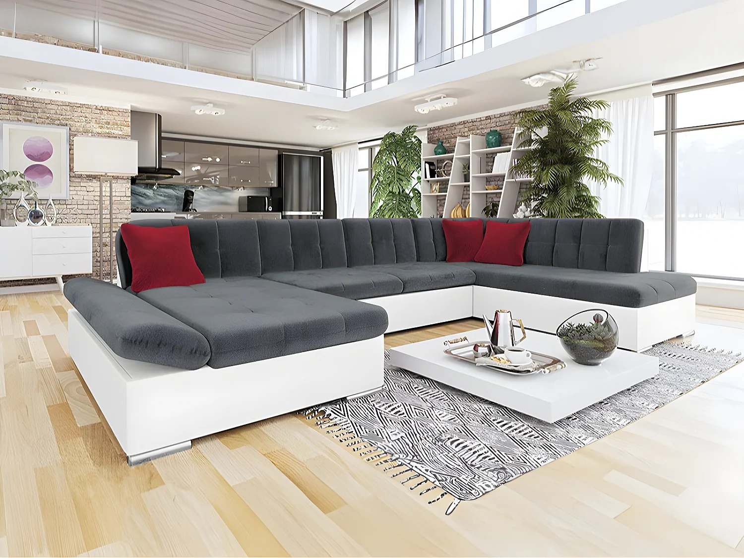 Sofá rinconero Comfivo 150, Gris, Función de descanso, Almacenaje, 345x205x76cm