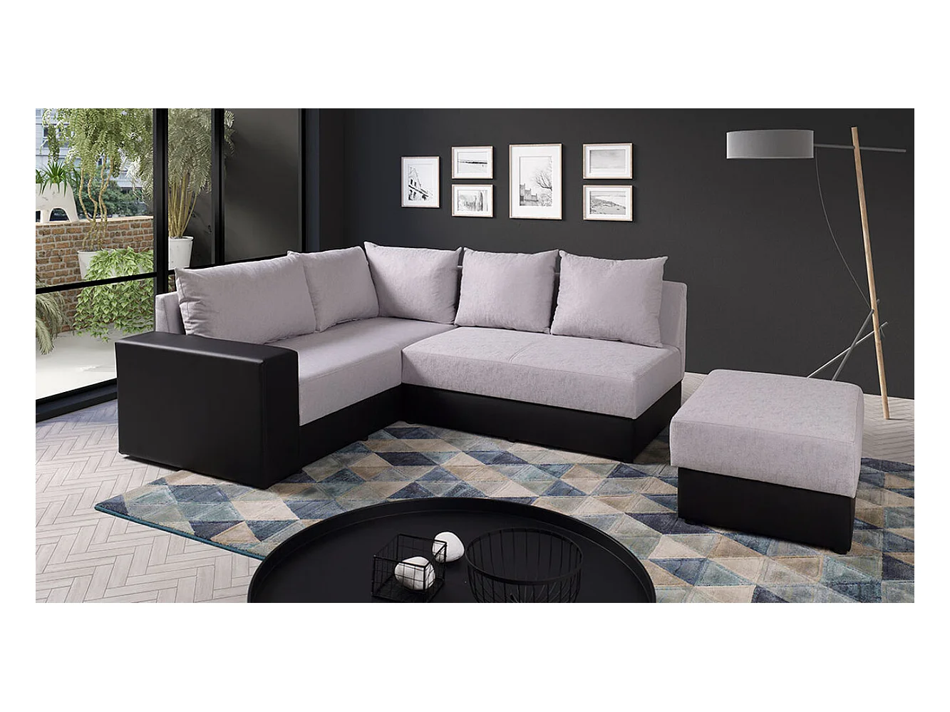 Canapé d'angle Providence 120, Gris, 209x188x84cm