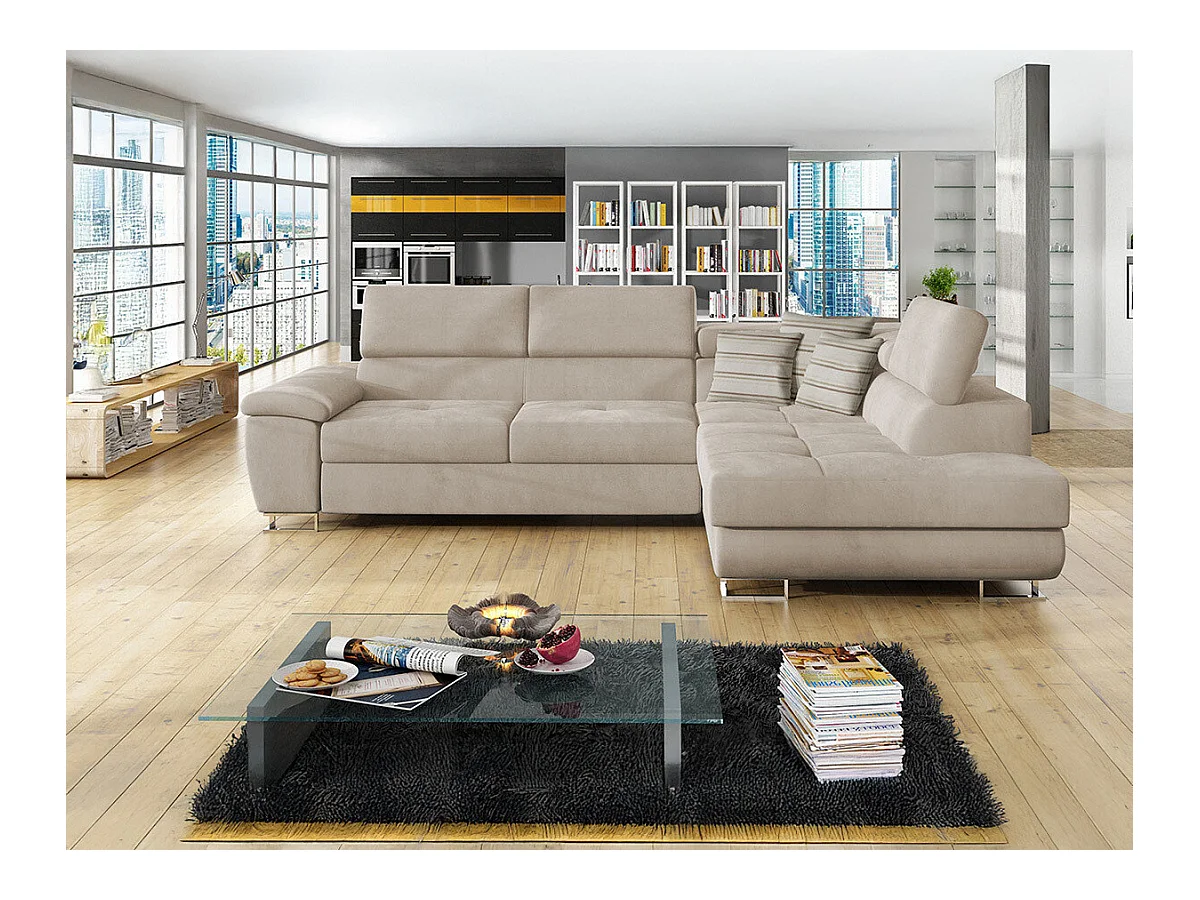 Canapé d'angle Comfivo 166, Brun clair, Fonction de couchage, Boîte de literie, 270x202cm