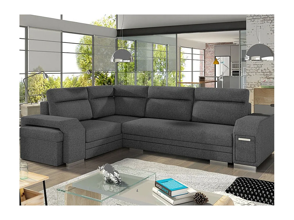 Canapé d'angle Kingsport 101, Gris, Fonction de couchage, Boîte de literie, 305x205x90cm