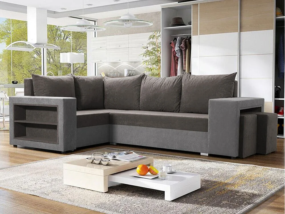 Sofá rinconero Muncie 103, Gris, Función de descanso, Almacenaje, 250x162x85cm