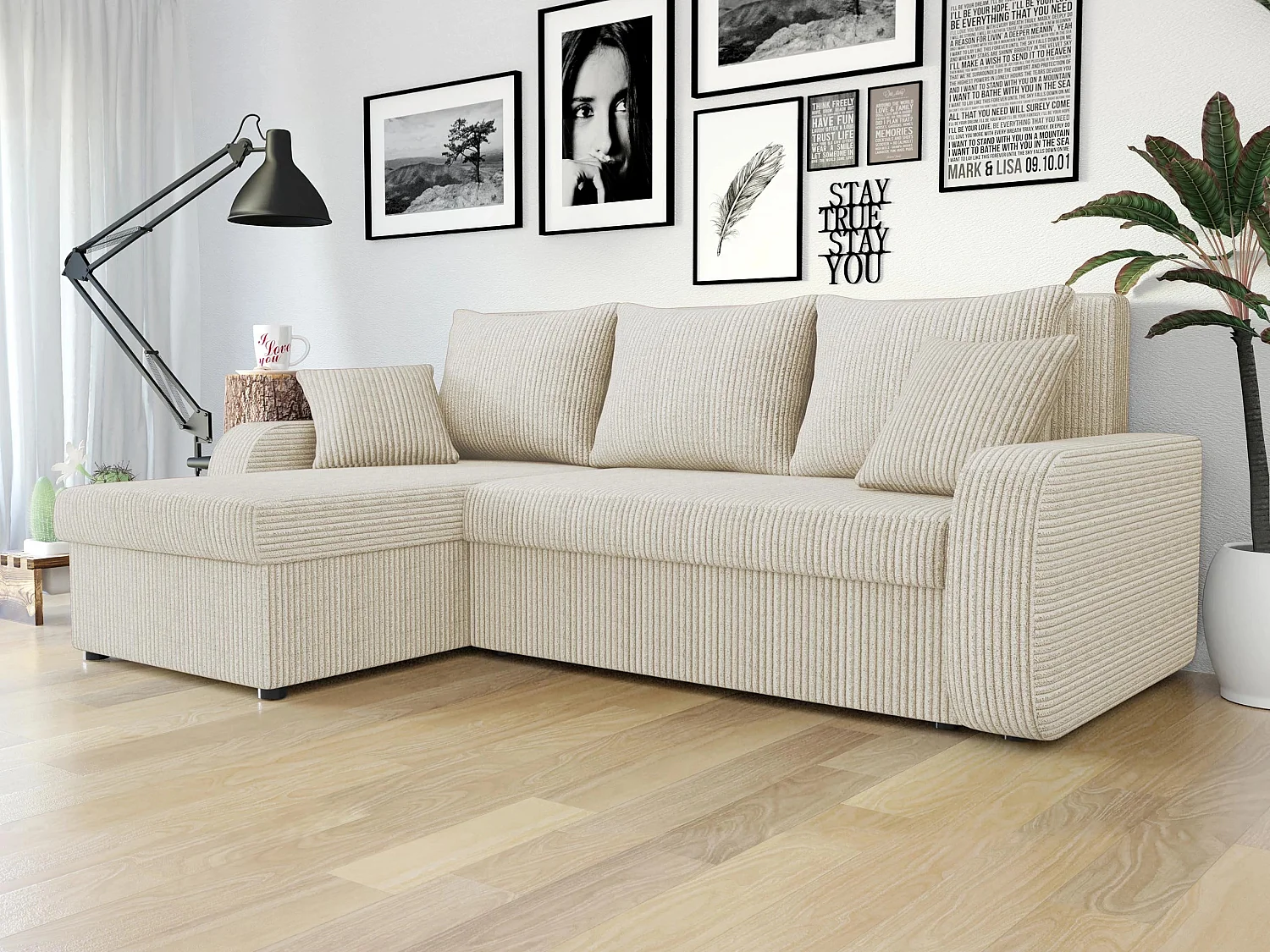 Canapé d'angle Comfivo Melissa I, Crème, Disponible, 238x147x80cm