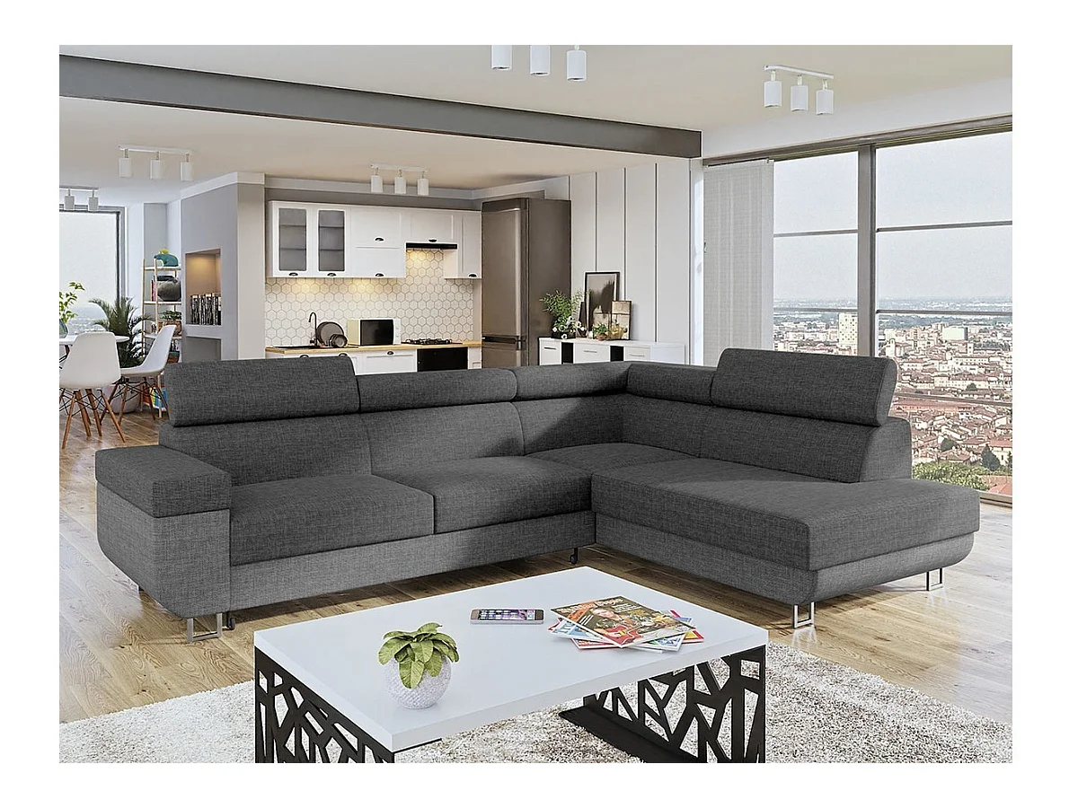 Canapé d'angle Comfivo 306, Gris, Fonction de couchage, Boîte de literie, 253x188x71cm