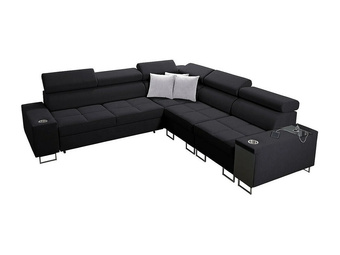 Canapé d'angle Pearland 110, Noir, Fonction de couchage, Boîte de literie, 284x283x84cm