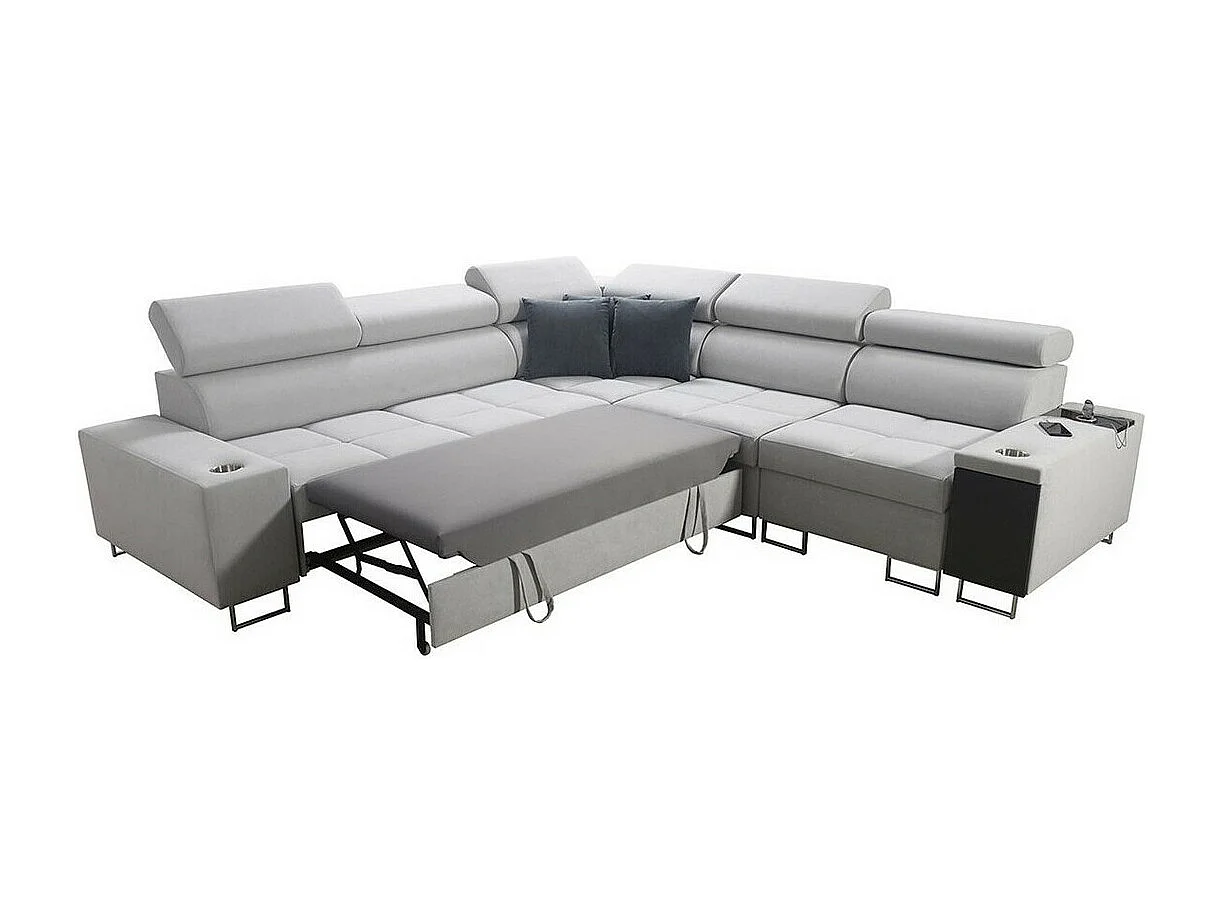 Canapé d'angle Pearland 110, Noir, Fonction de couchage, Boîte de literie, 284x283x84cm