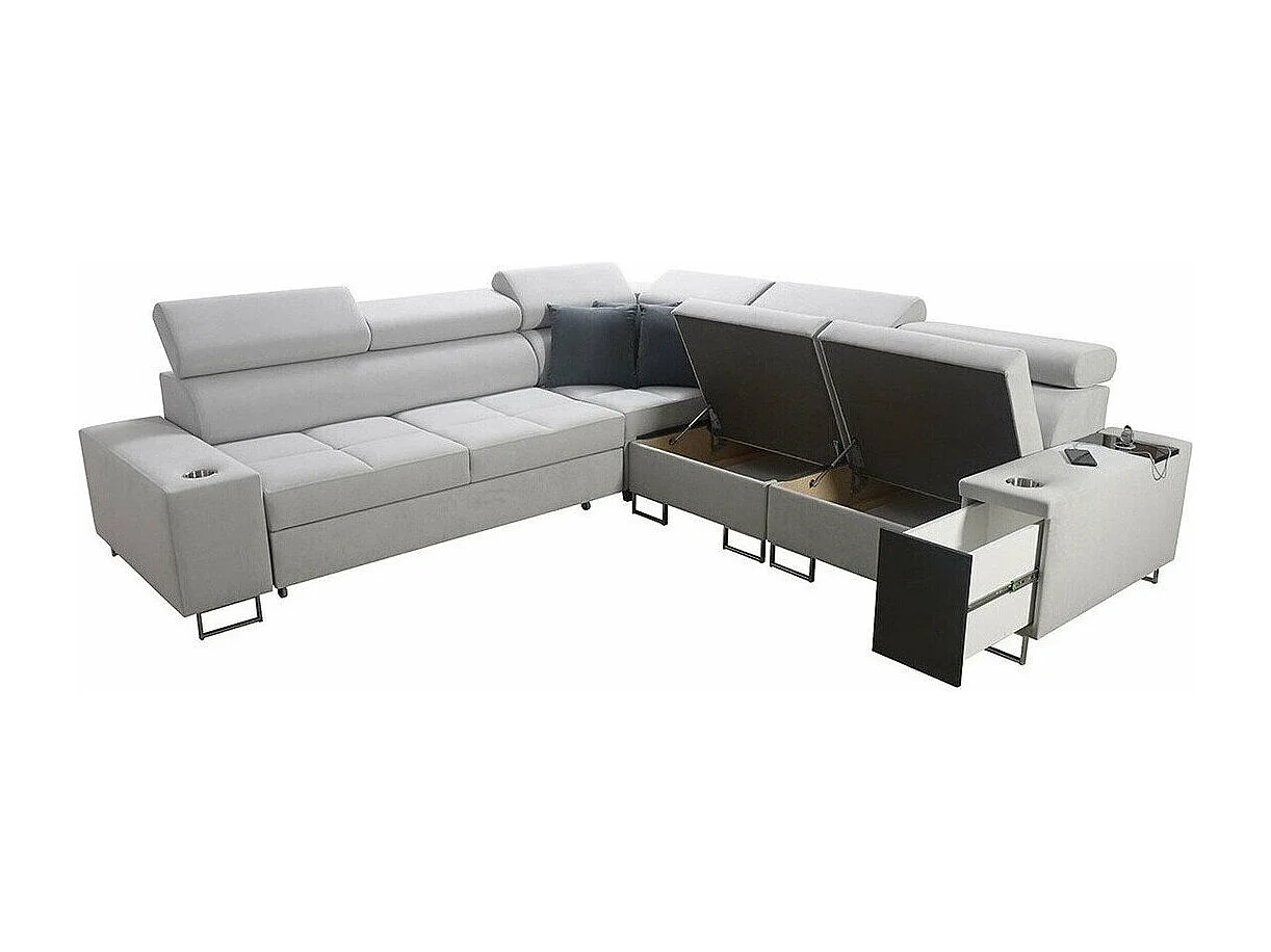 Canapé d'angle Pearland 110, Noir, Fonction de couchage, Boîte de literie, 284x283x84cm