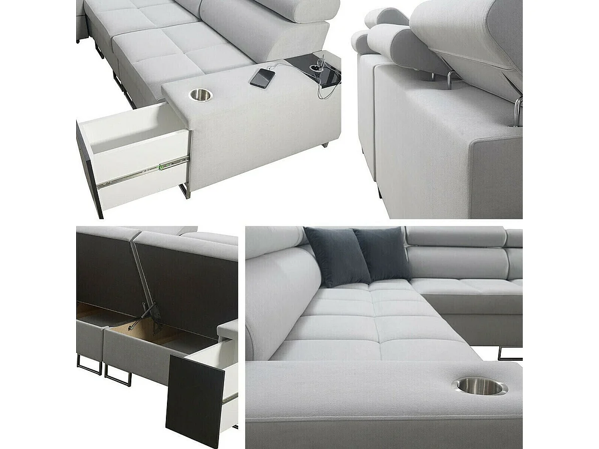 Canapé d'angle Pearland 110, Noir, Fonction de couchage, Boîte de literie, 284x283x84cm
