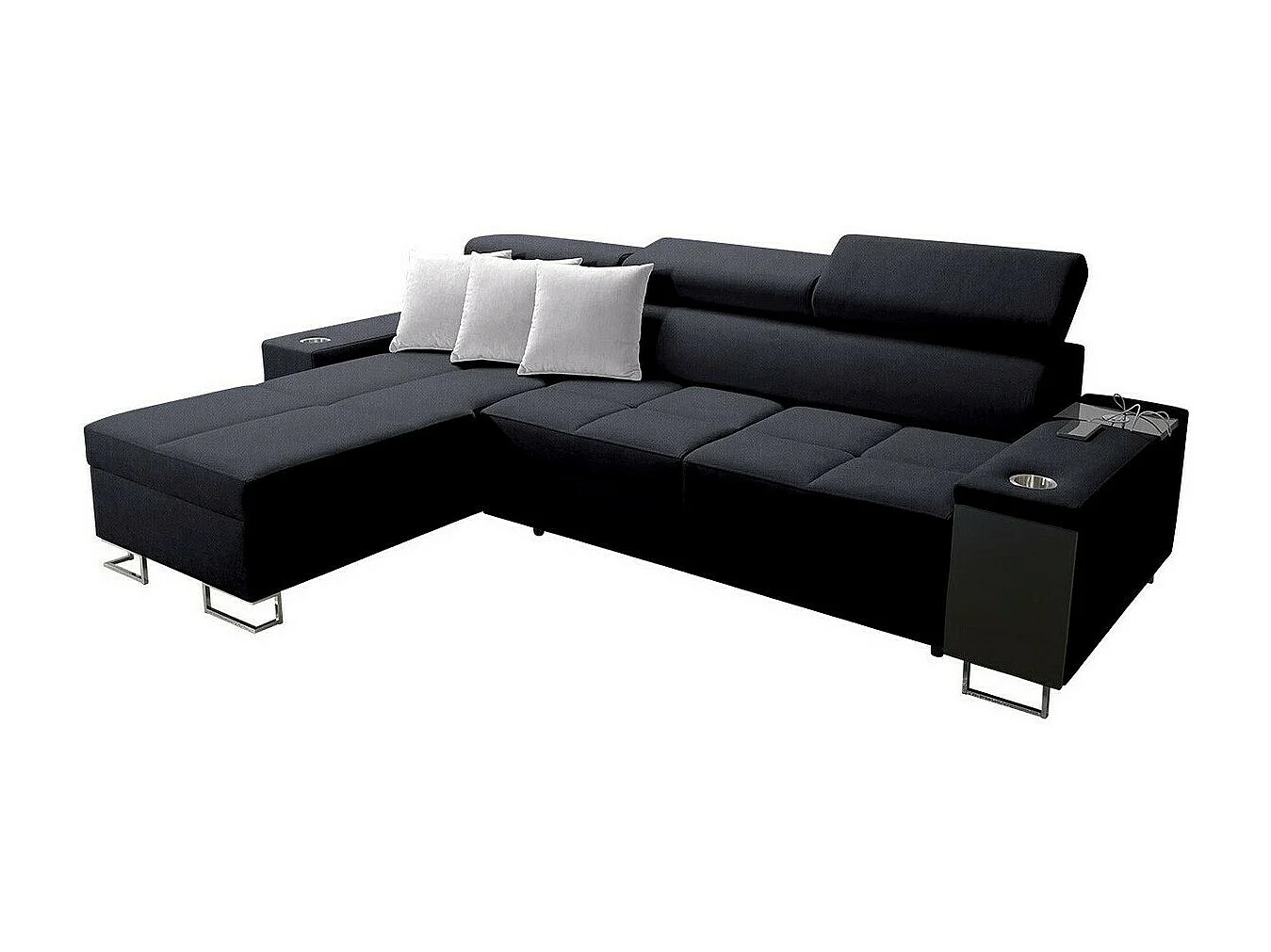 Canapé d'angle Pearland 108, Noir, Fonction de couchage, Boîte de literie, 290x183x84cm