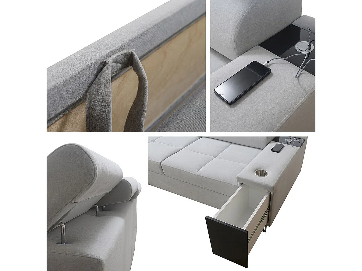 Canapé d'angle Pearland 108, Noir, Fonction de couchage, Boîte de literie, 290x183x84cm