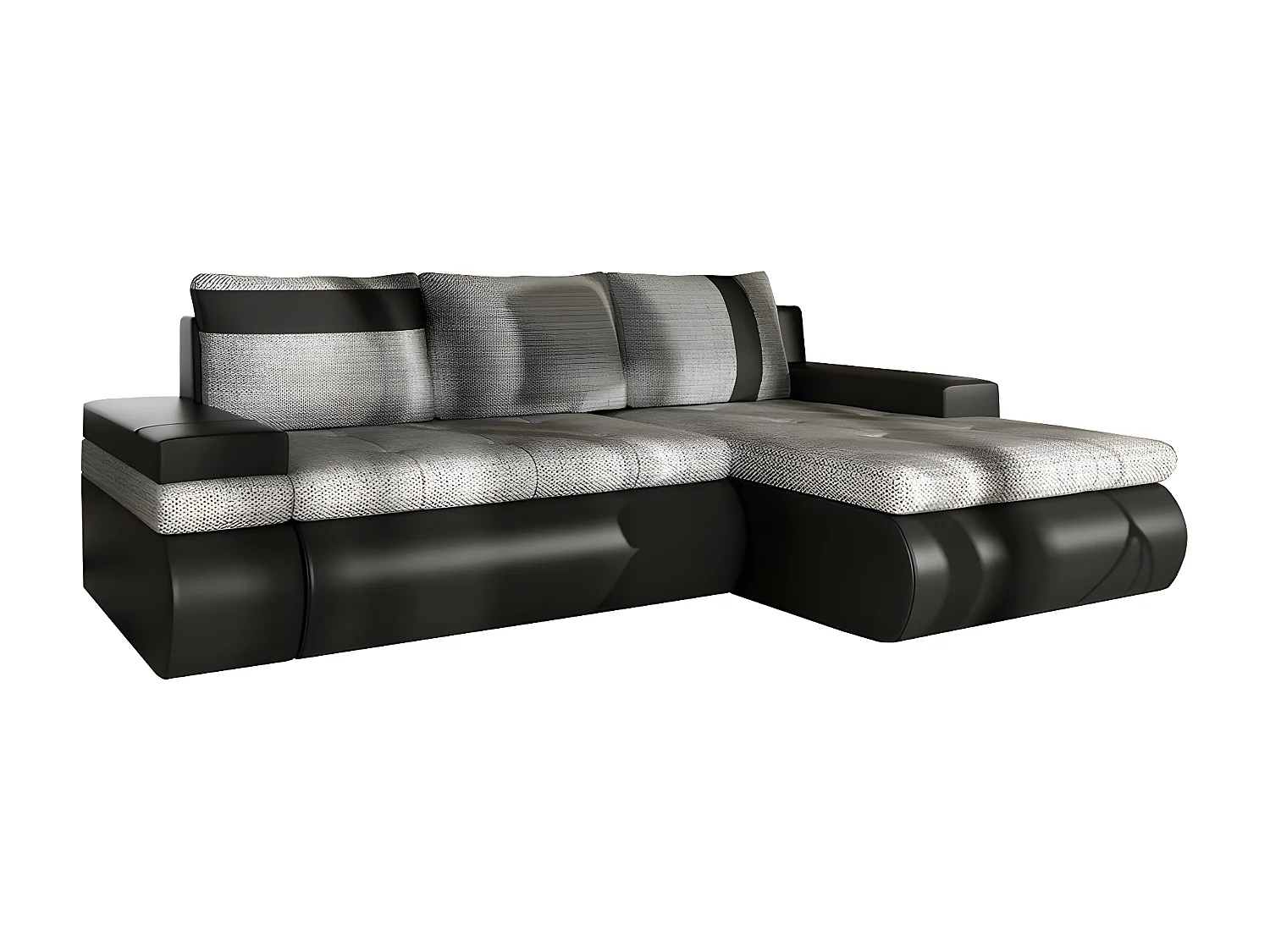 Canapé d'angle Temple 101, Gris, Fonction de couchage, Boîte de literie, 245x182x90cm